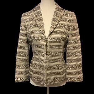 AKRIS BROWN & WHITE STRIPED AZTEC PRINT LONG SLEEVE BLAZER/ JACKET/ Size 8